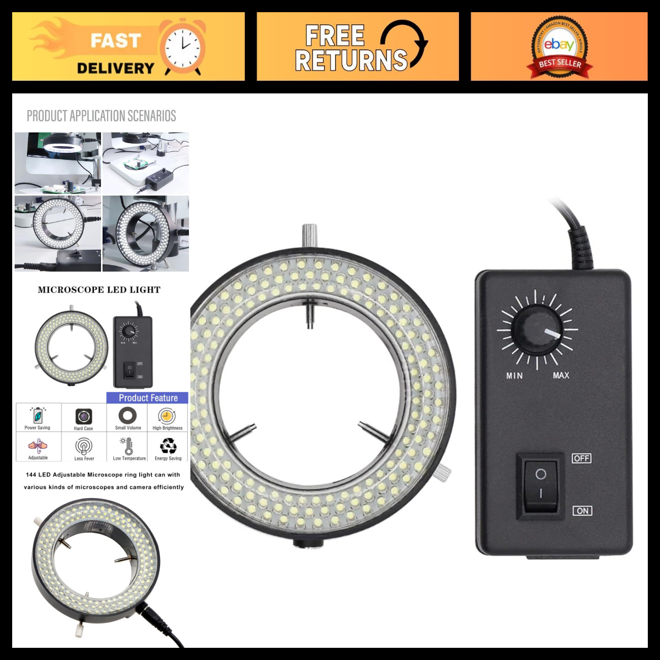 Adjustable 144 LED Ring Light Microscope Illuminator - Bright Lamp for Stereo Ca Adjustable 144 LED Ring Light Microscope Illuminator - Bright Lamp for Stereo Ca