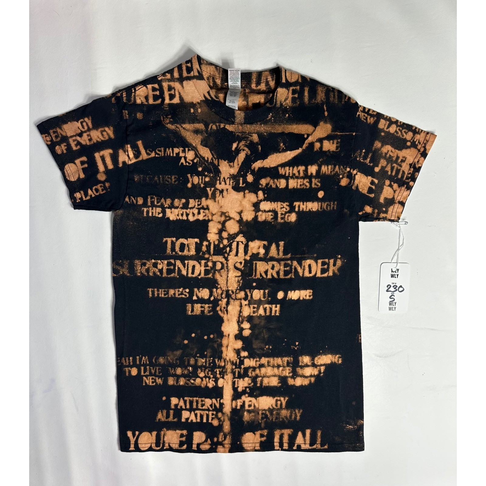 WLYWLY Jesus Surrender Bleach Dye Total Surrender Graphic T-Shirt Y2K AOP Sz S