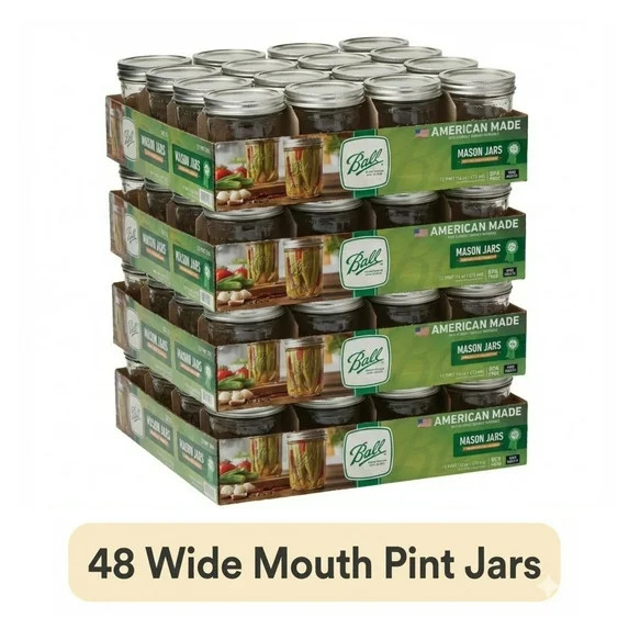 (4 pack) Ball, Glass Mason Jars with Lids & Bands, Wide Mouth, Clear,16 oz,12 CT