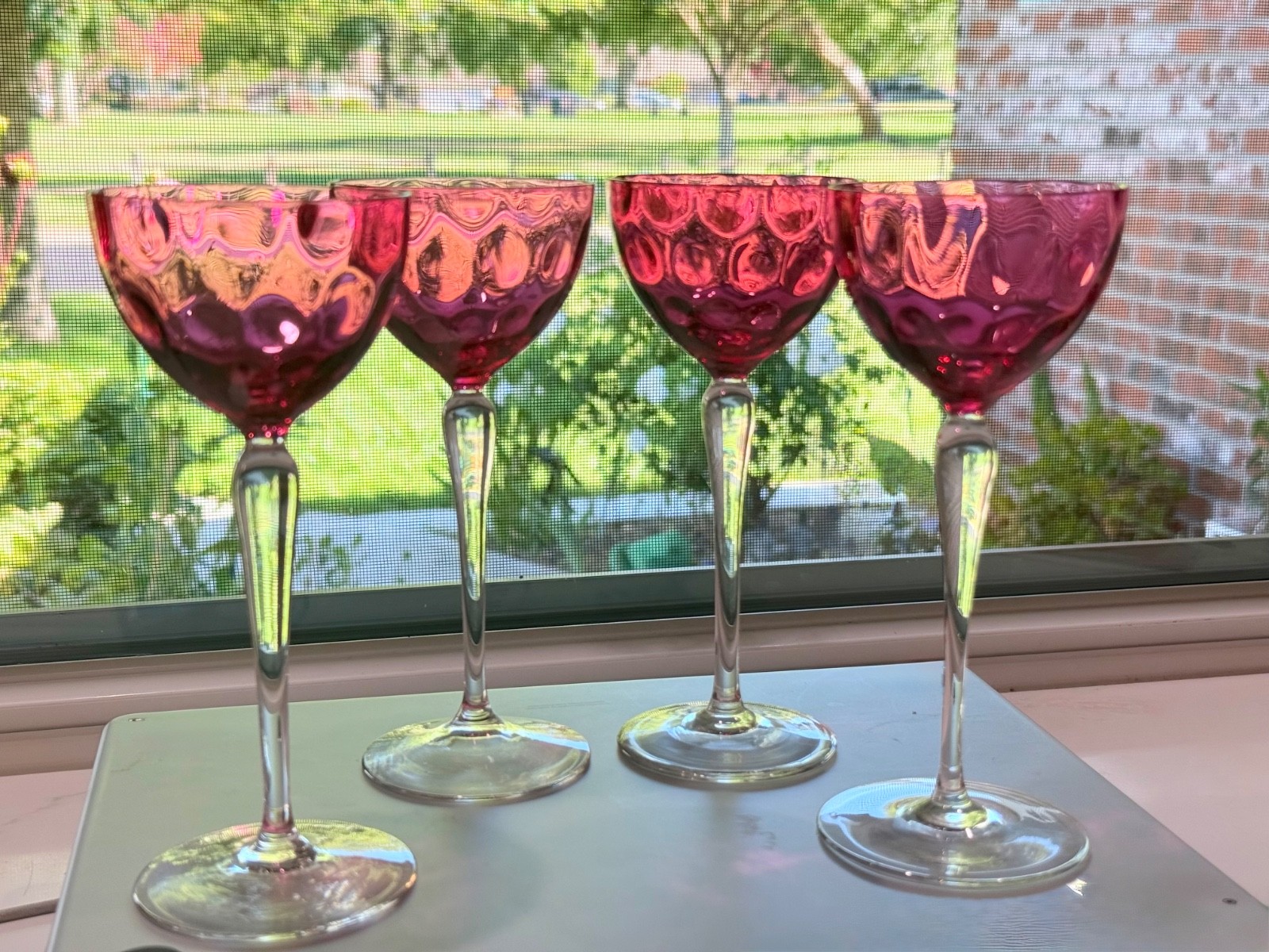 4~ Moser Pink *Meteor* Koloman Jugendstil Wine Glasses Bakalowits 4~ Moser Pink *Meteor* Koloman Jugendstil Wine Glasses Bakalowits
