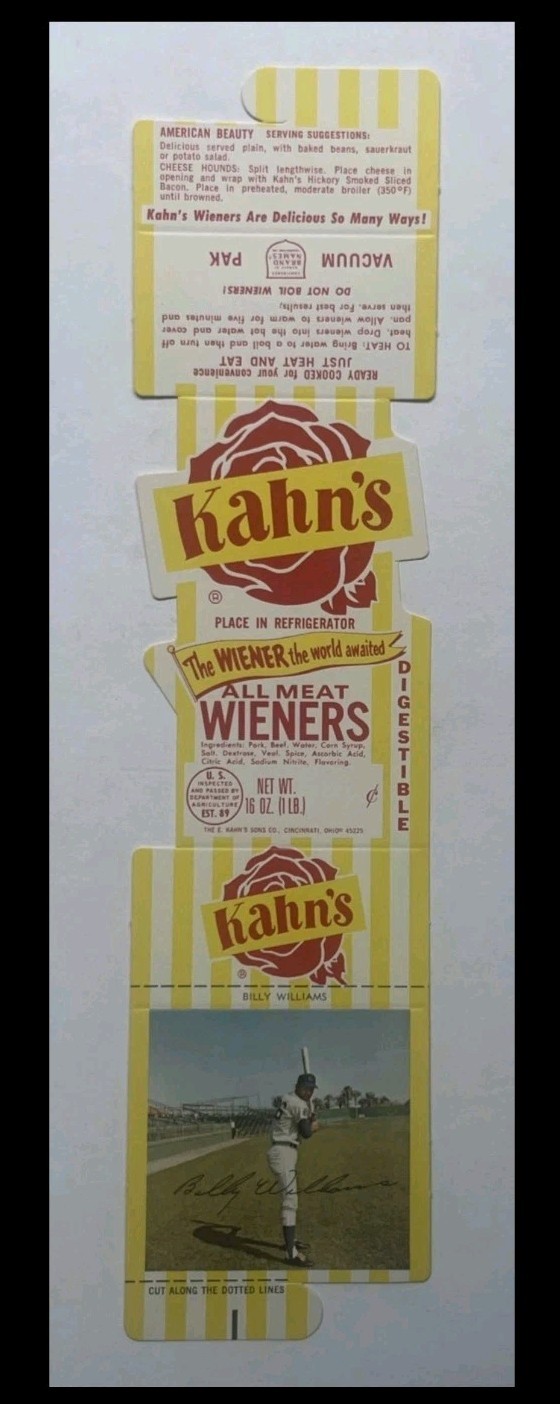 1969 Kahn's Wieners Uncut Full Panel Billy Williams Baseball Chicago Cubs HOF 1969 Kahn's Wieners Uncut Full Panel Billy Williams Baseball Chicago Cubs HOF