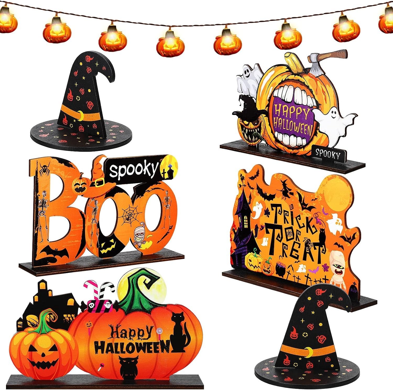 6 Pcs Halloween Table Centerpiece with 5 ft Pumpkin String Light Happy Hallowee 6 Pcs Halloween Table Centerpiece with 5 ft Pumpkin String Light Happy Hallowee