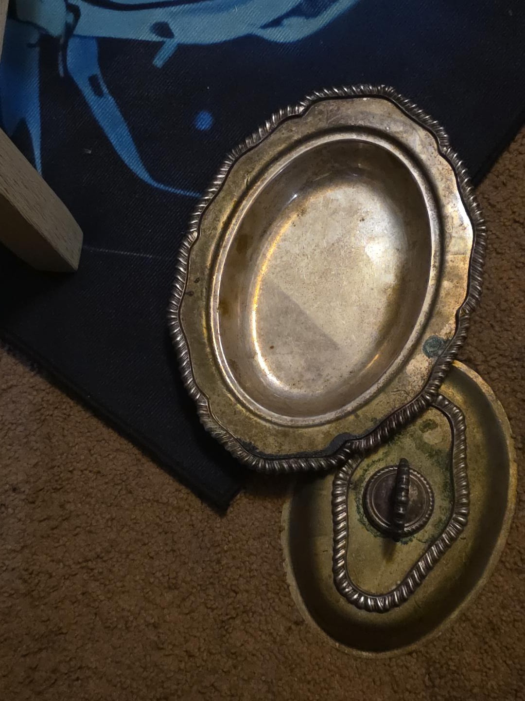 Antique Double Serving Dish Crossed-Key Hallmark Silverplate Convertible OBO