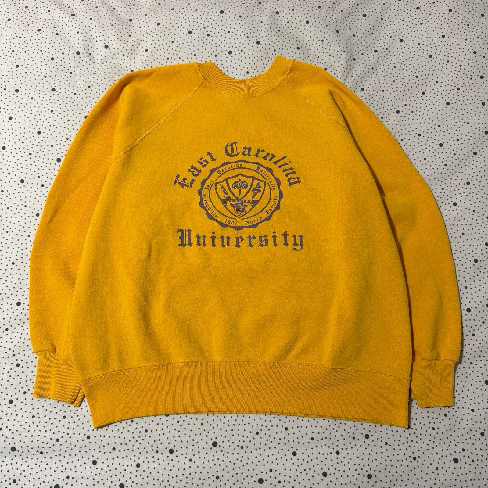 Vintage 1980s East Carolina University Sweatshirt Yellow Size Medium (22.5x25)
