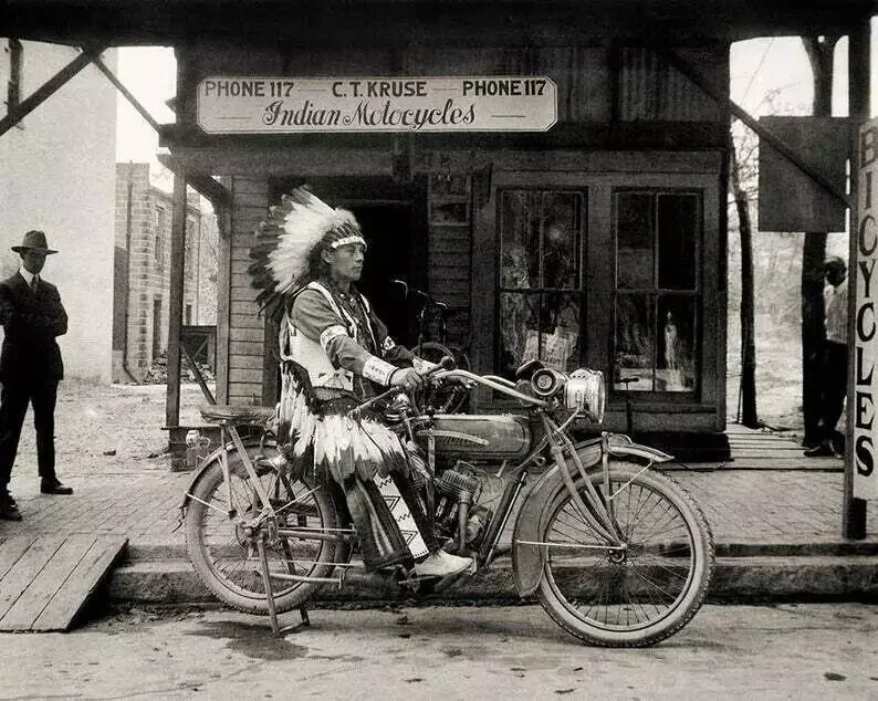 American Indian on an Indian Motorcycle Made in America American Indian on an Indian Motorcycle Made in America