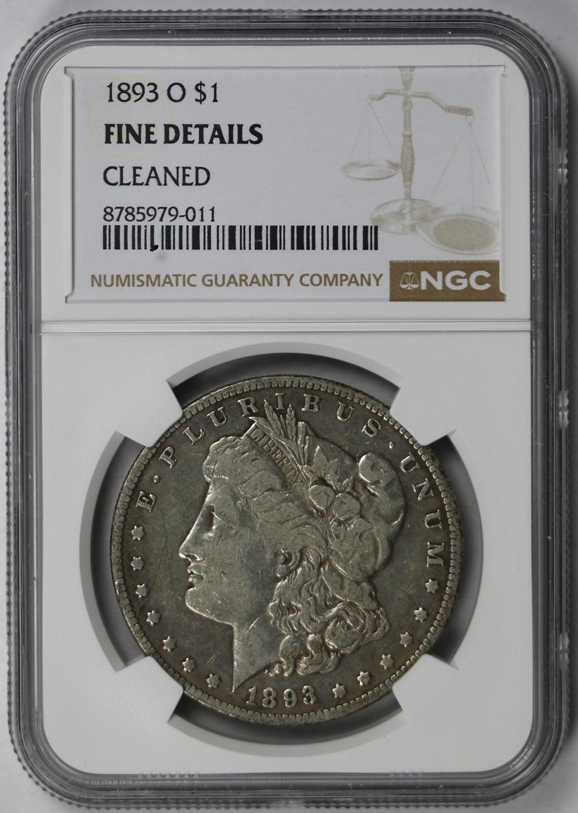 1893-O Morgan Silver Dollar $1 NGC Fine Details Cleaned