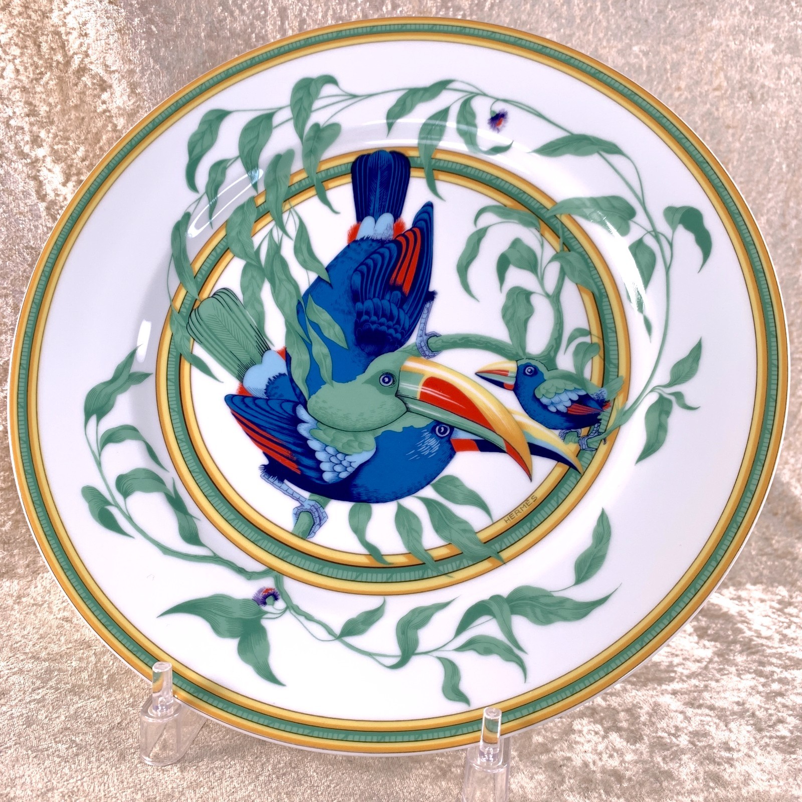 Vintage Hermes Paris Toucans Dinner Plate Porcelain Tableware 27cm