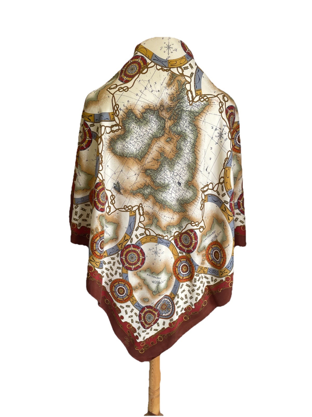 AS7# Vintage Carla Fasini 100% Silk Scarf Made in Italy Nautical Map Compass