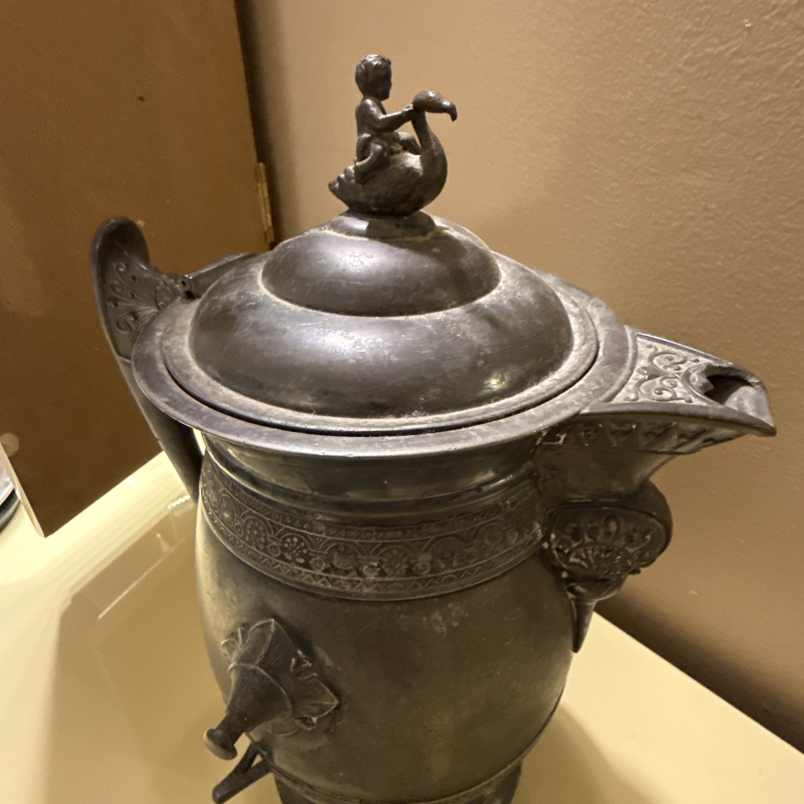 Antique Victorian Hard White Metal Tea/Coffee Pot Middleton Plate Co Belfast 13”