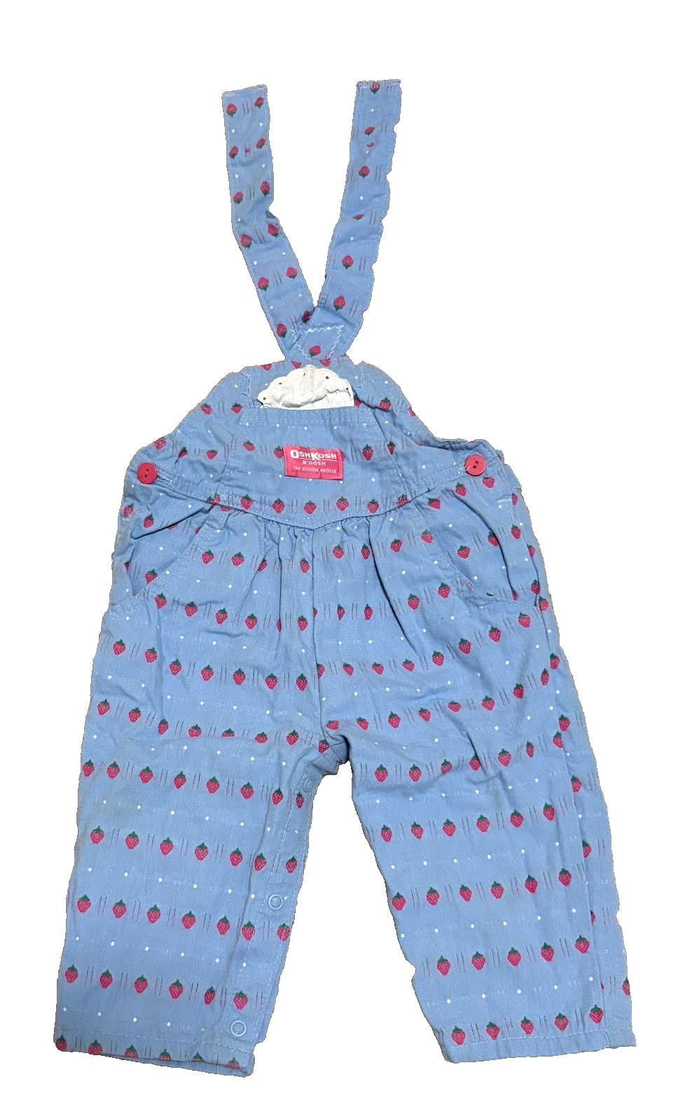 Vintage OshKosh B\'gosh Overalls Girls 12MONTHS Strawberry Dot Print Vestbak A+++