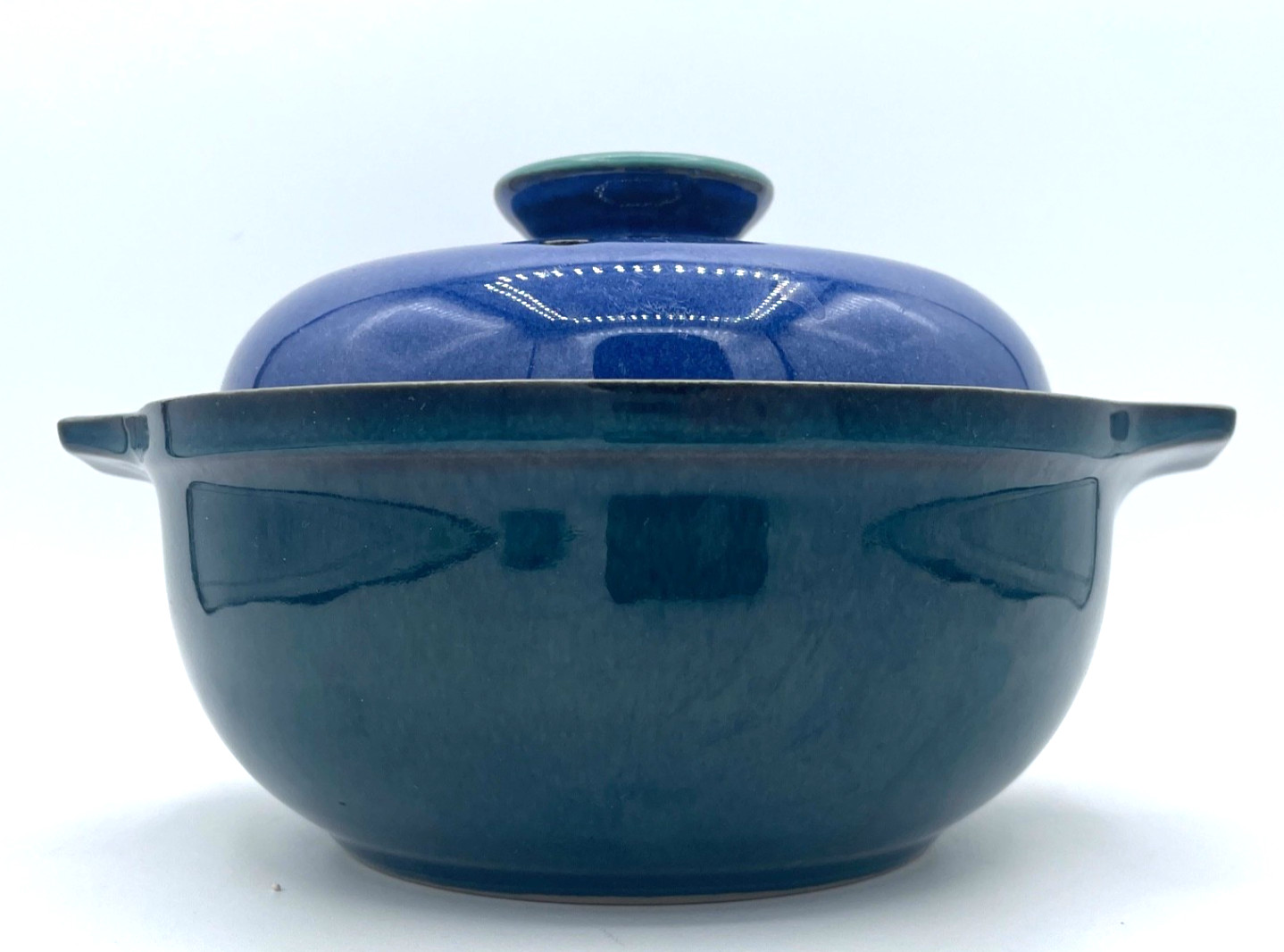 Denby England Metz Green Blue 1.5 Pt Round Lidded Serving Casserole Dish Bowl