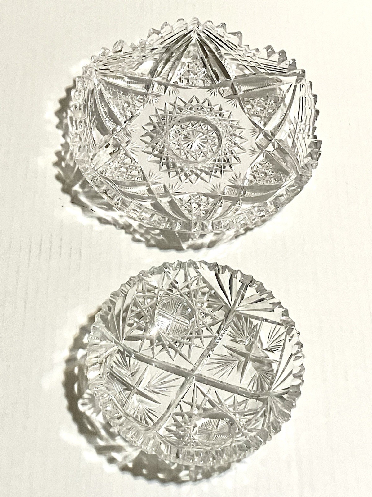 Antique American Brilliant Period Hand Cut Glass Candy Dishes, Lot-2, Star/Sun