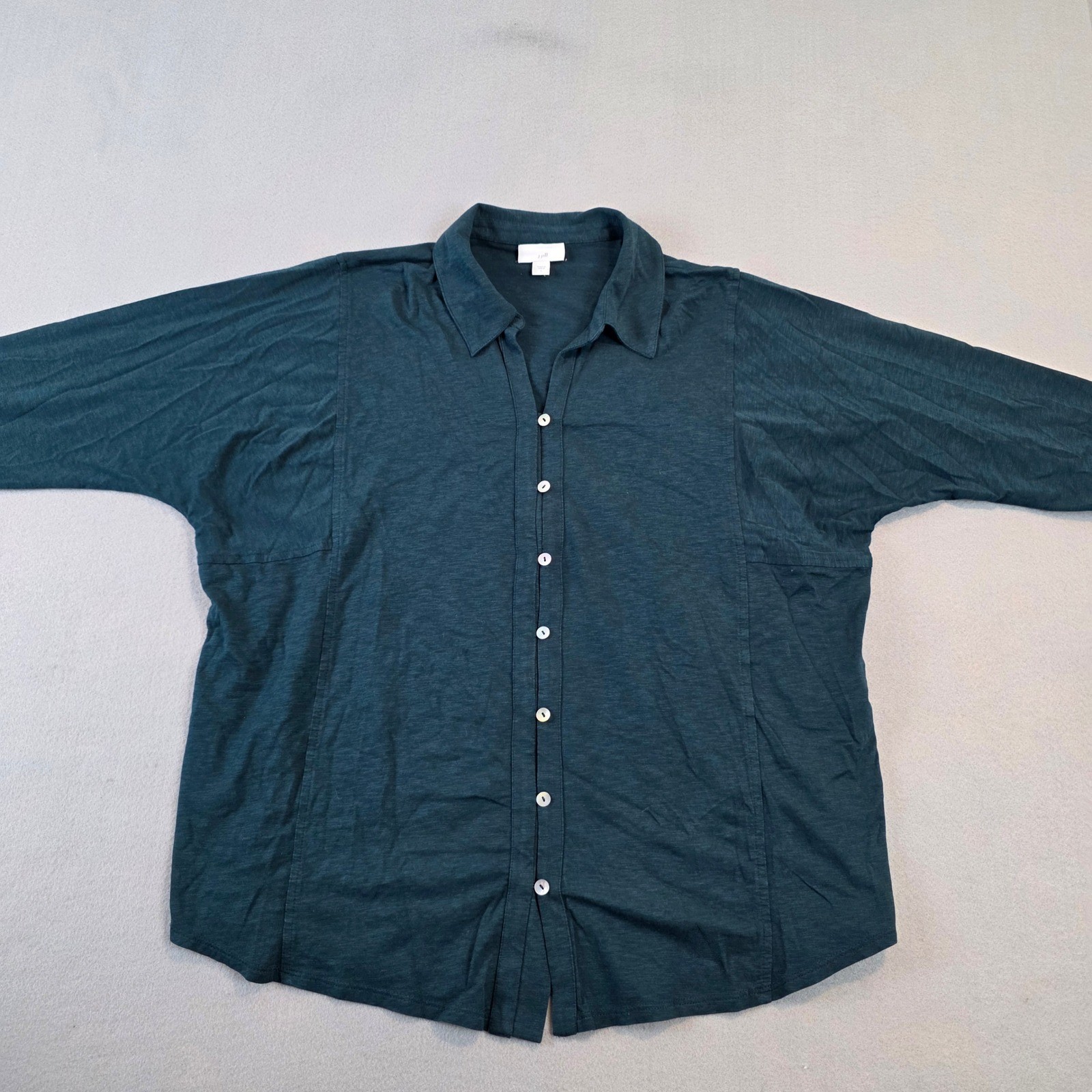 J. Jill Womens Large Dark Teal Cotton Tencel Modal Slub Stretch Button Shirt