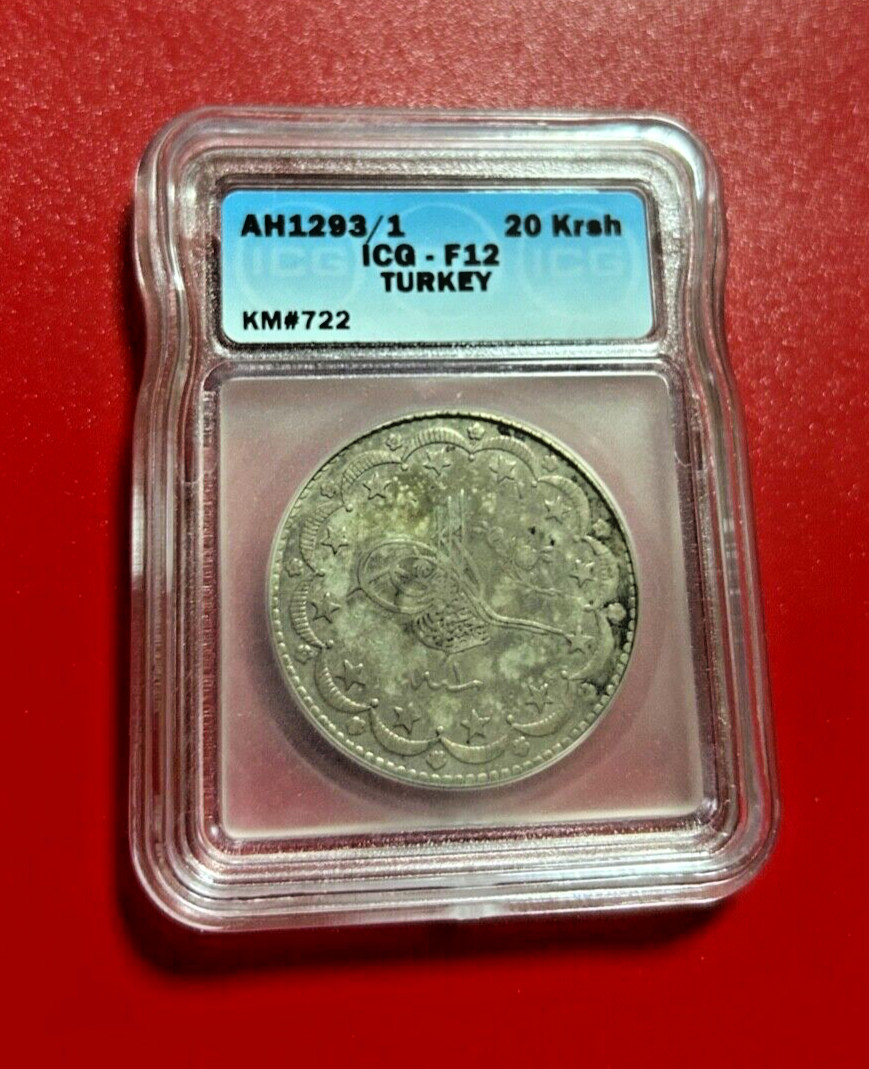 AH1293/1 20 KURUSH TURKEY ICG F 12 SILVER COIN