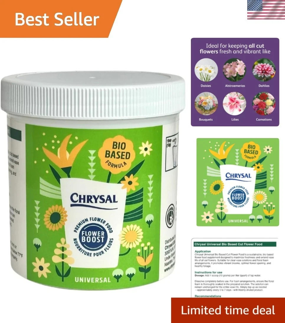 Chrysal Bio-Based Universal Flower Food Crystal Clear 10 Ounce 10oz Jar w/Scoop Chrysal Bio-Based Universal Flower Food Crystal Clear 10 Ounce 10oz Jar w/Scoop