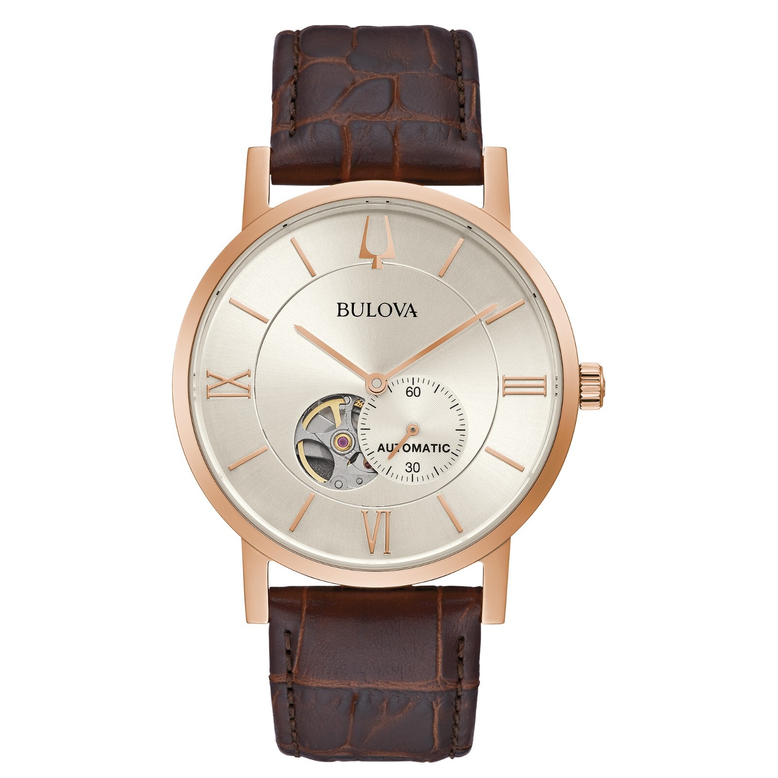 Bulova Men's Classic Automatic Skeleton Brown Leather Strap Watch 42 MM 97A150