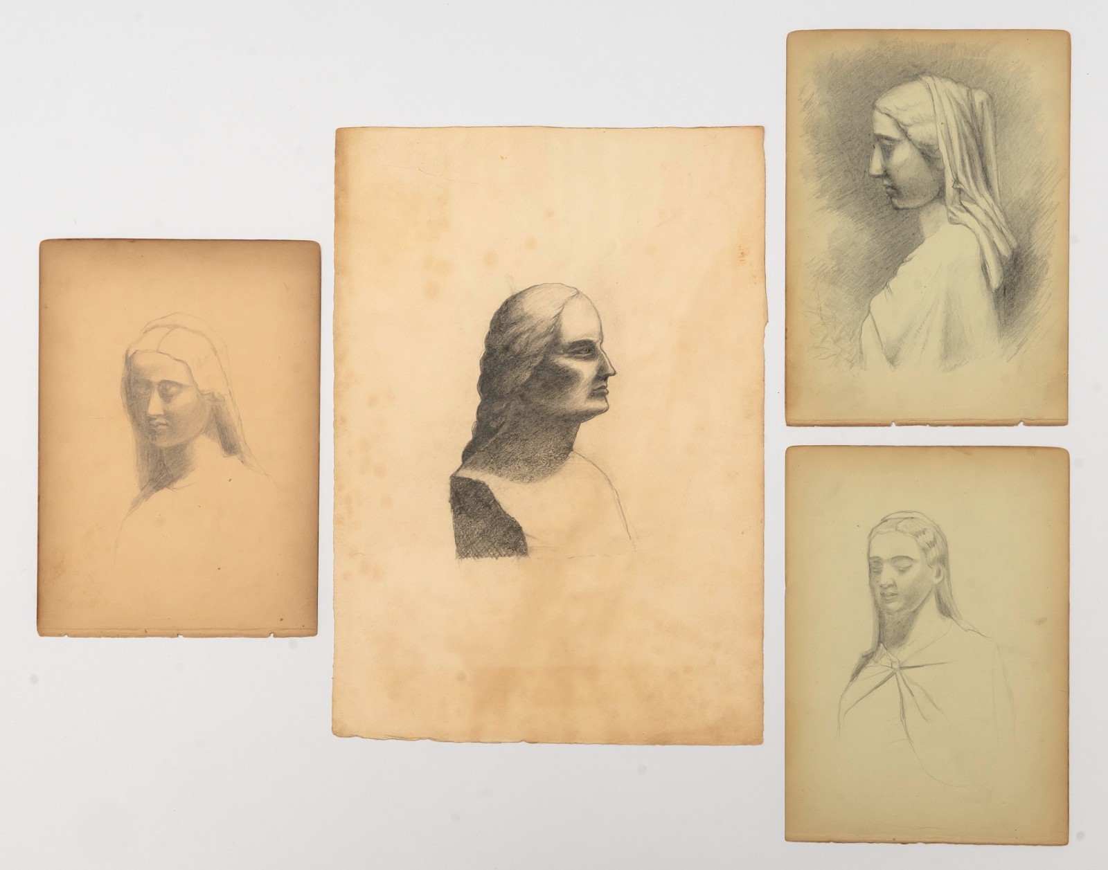 Antique Original 1880\'s Pencil Drawings, Figure Studies, Women in Profile Antique Original 1880\'s Pencil Drawings, Figure Studies, Women in Profile