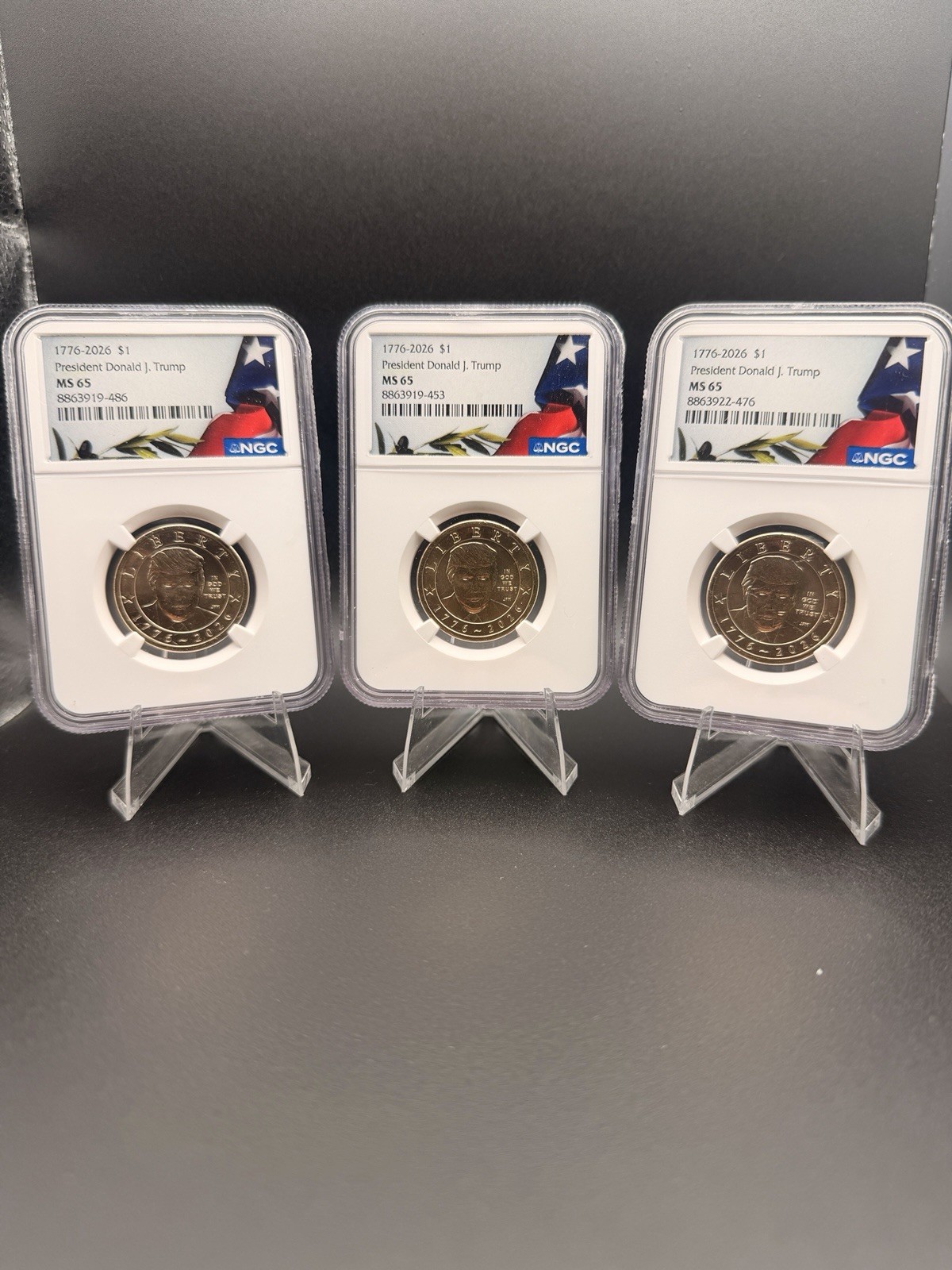 (3) PACK - 2026 President Donald J Trump $1 NGC MS65 FAMILY PACK - 1776-2026