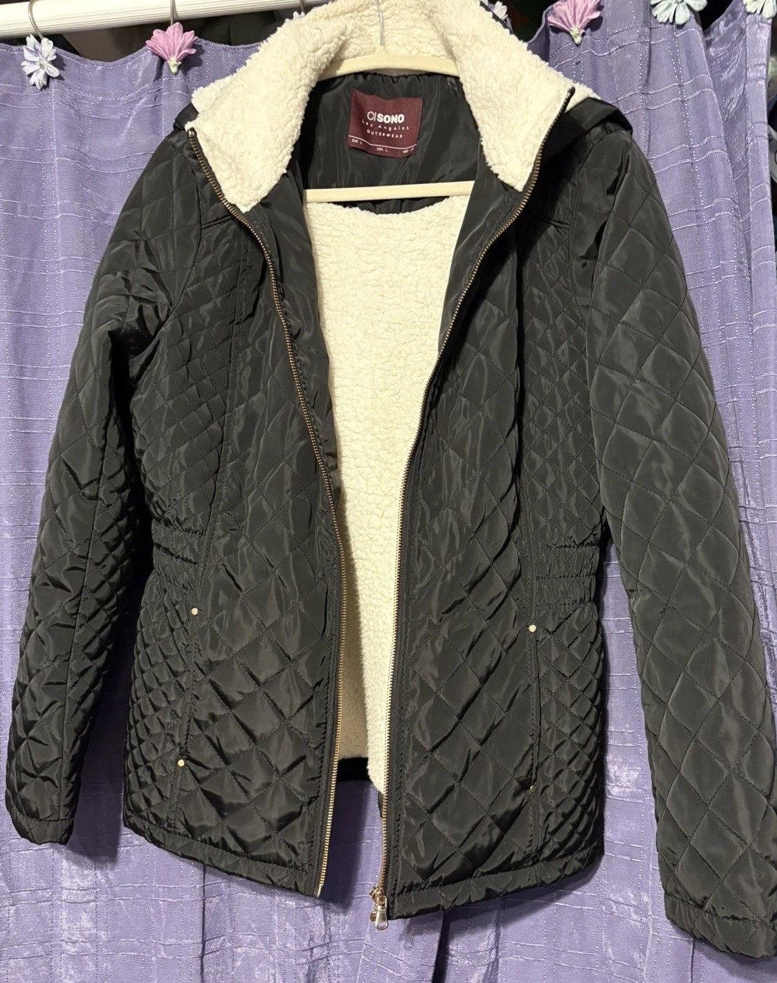 Cisono Los Angeles Women\'s Black Quilted Puffer Hooded Jacket Size L Cisono Los Angeles Women\'s Black Quilted Puffer Hooded Jacket Size L
