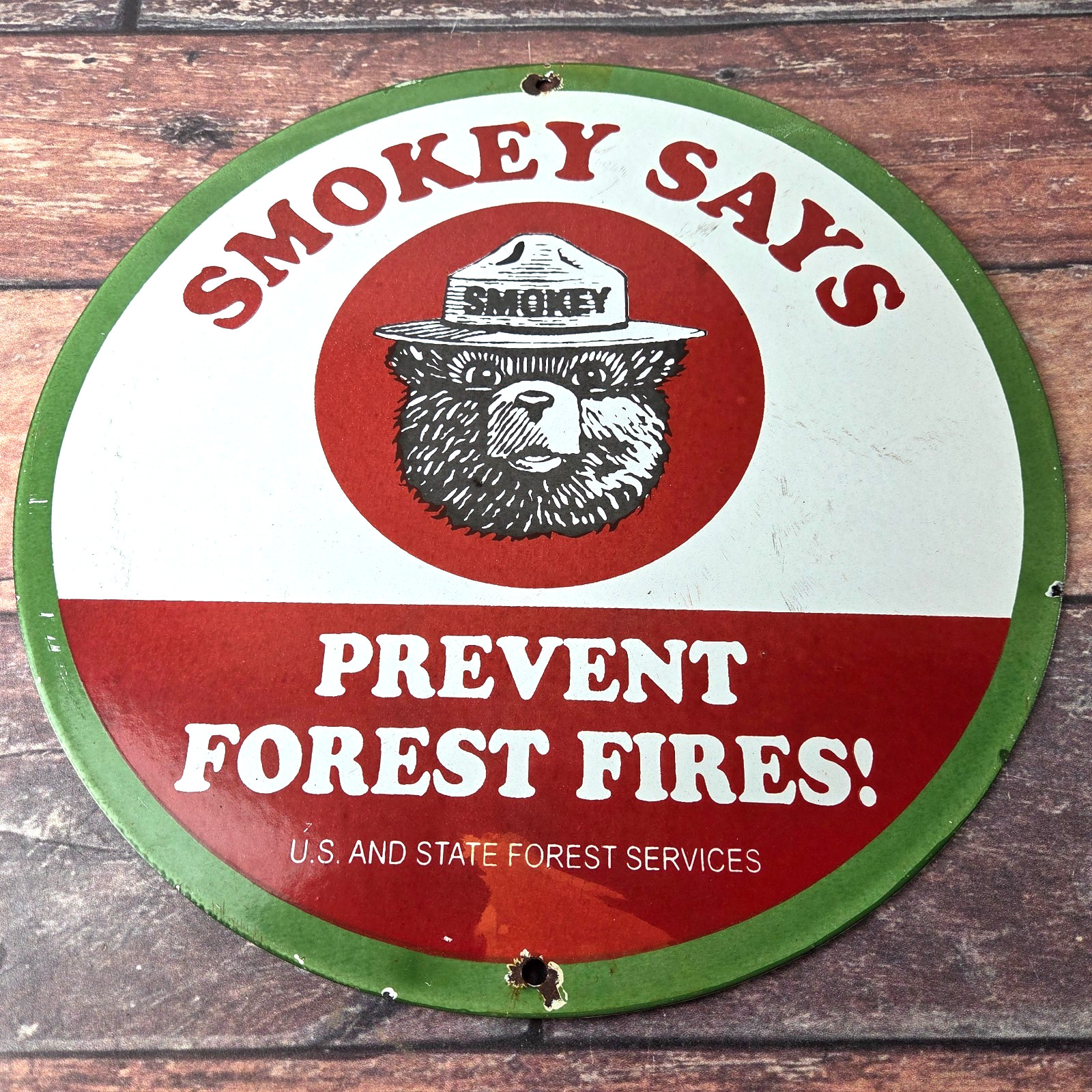 Vintage Smokey Bear Porcelain Sign - Only You Can Prevent Forest Fires Sign