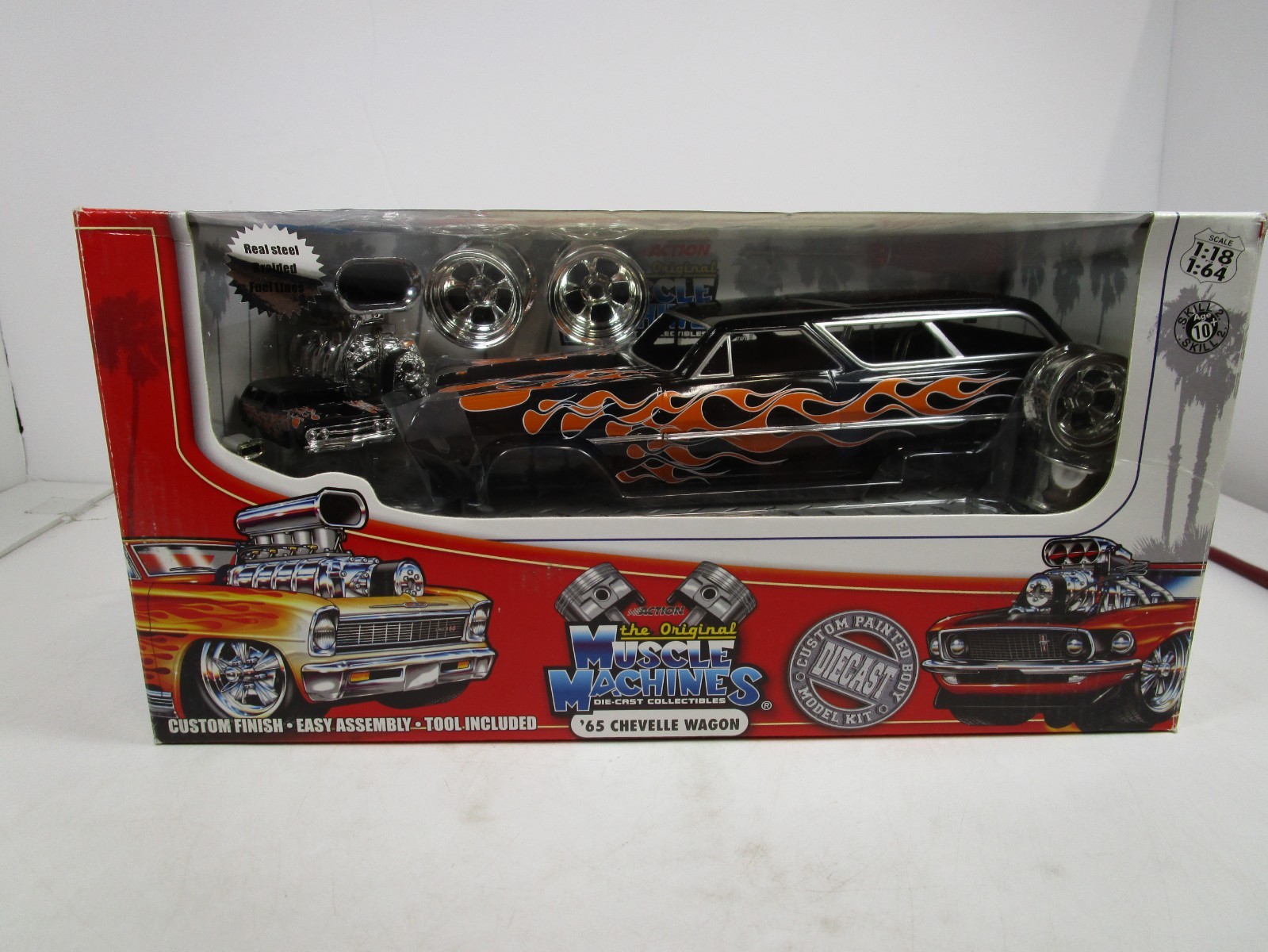 MUSCLE MACHINES 1/18 *RARE* BLACK 1965 CHEVY CHEVELLE WAGON HOT ROD NEW *READ*