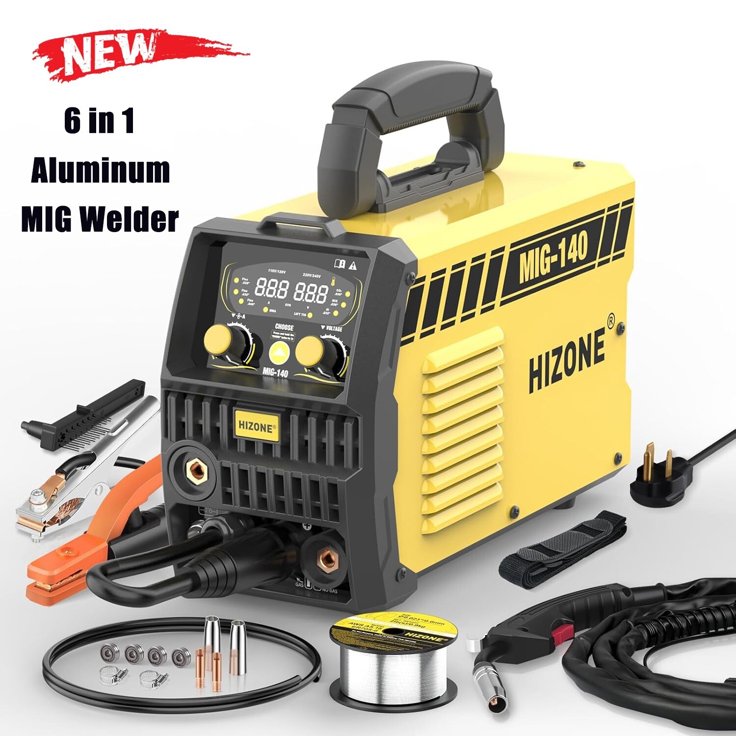 HIZONE Aluminum MIG Welder 6 in 1 Multi Process Welding Machine LCD Display HIZONE Aluminum MIG Welder 6 in 1 Multi Process Welding Machine LCD Display