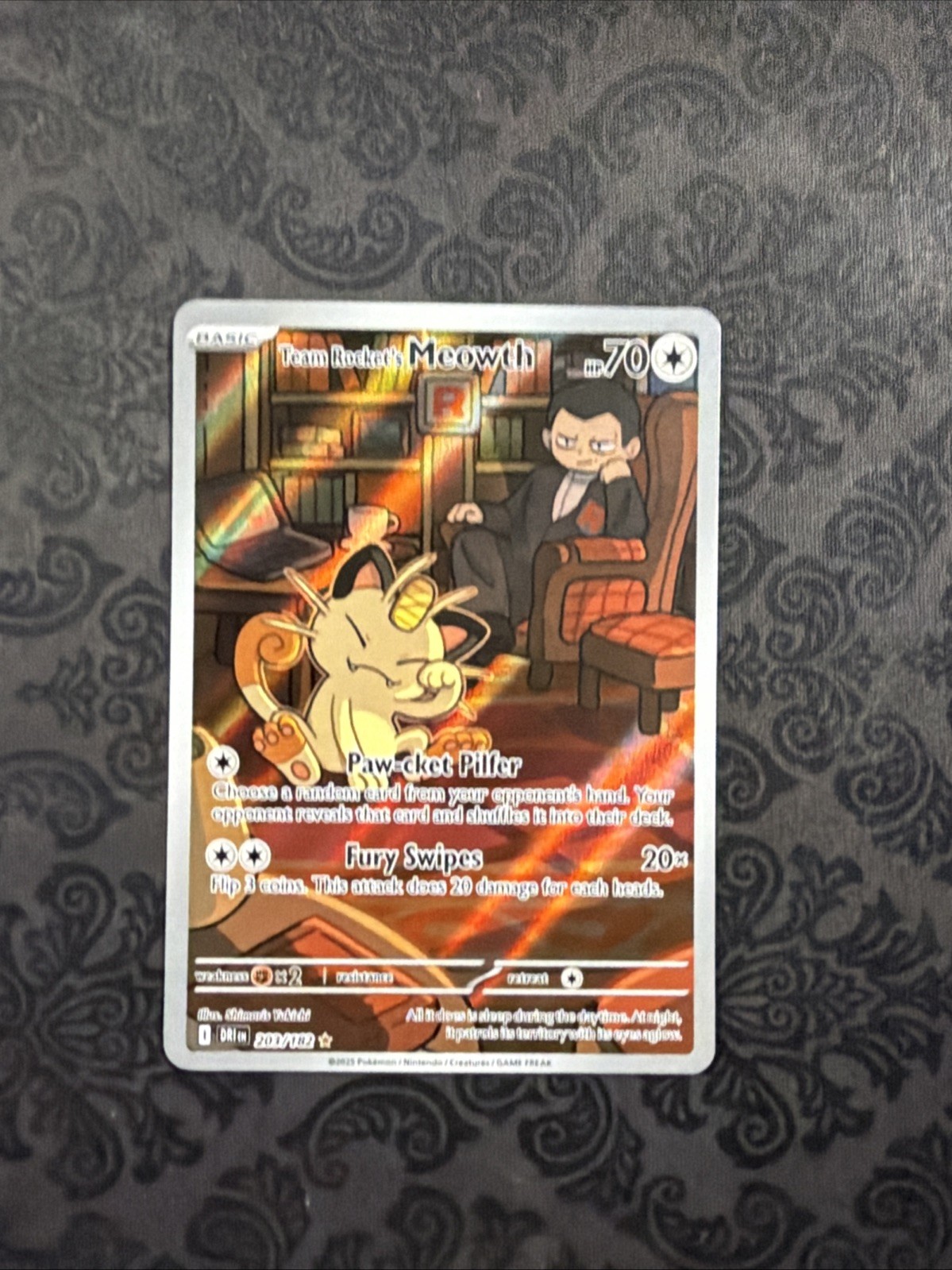 Pokémon TCG Team Rocket’s Meowth 203/182 Destined Rivals Illustration Rare