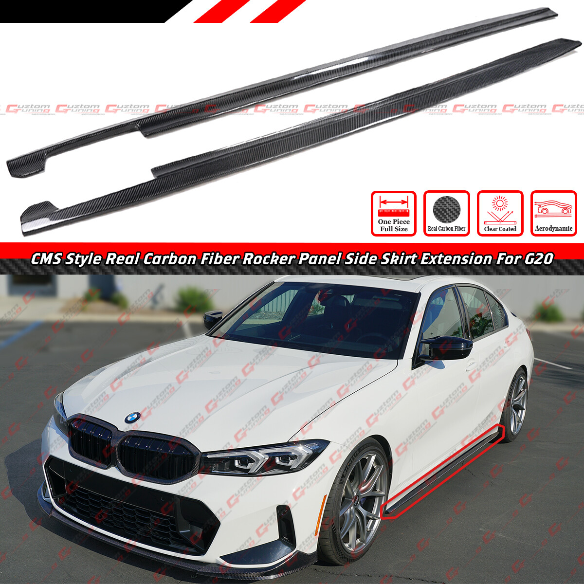 For 19-2026 BMW G20 330i M340i CMS Style Real Carbon Fiber Side Skirt Extension