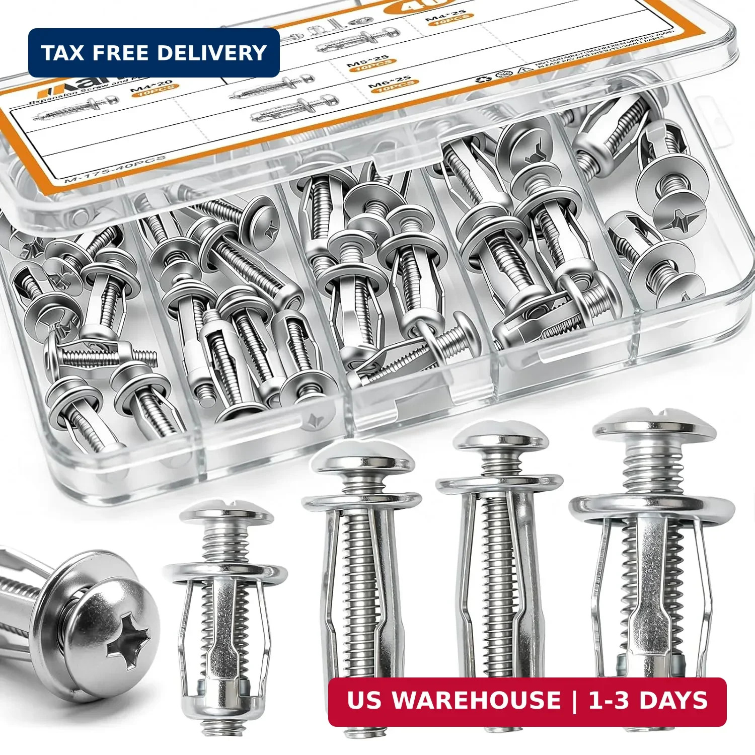 mankk 40PCS Expansion Screw and Petal Nut Kit M4 M5 M6 Jack Car Metal Screw Peta mankk 40PCS Expansion Screw and Petal Nut Kit M4 M5 M6 Jack Car Metal Screw Peta