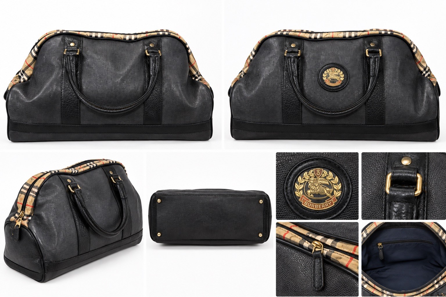 Vintage Burberry Pony Bag Leather Duffle Bag Black Vintage Burberry Pony Bag Leather Duffle Bag Black