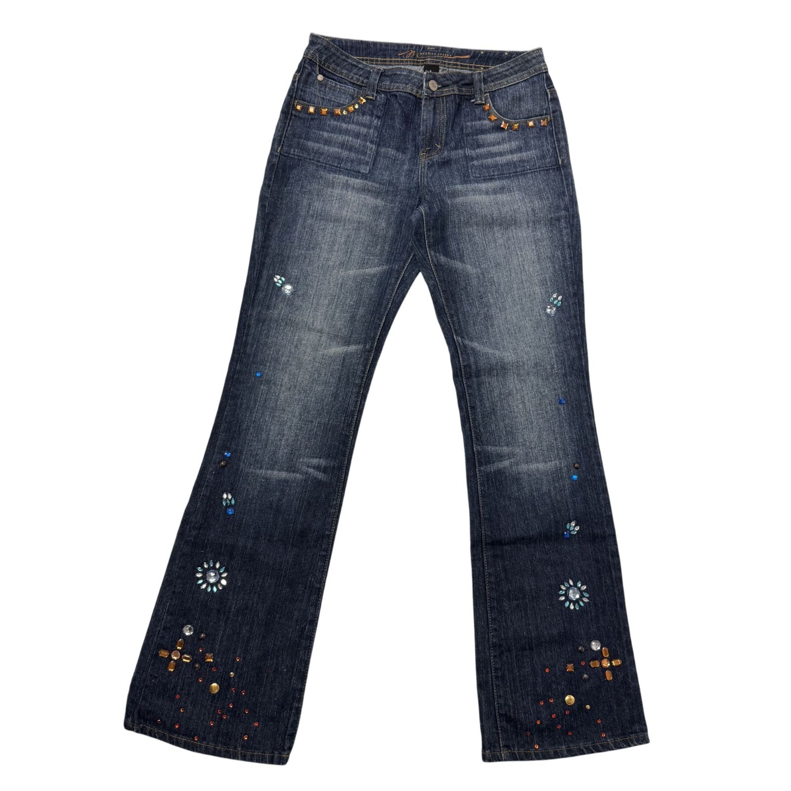 Vtg 70\'s Maurice Sasson Denim Rhinestones BELL BOTTOMS BoHo Hippie Jeans 8