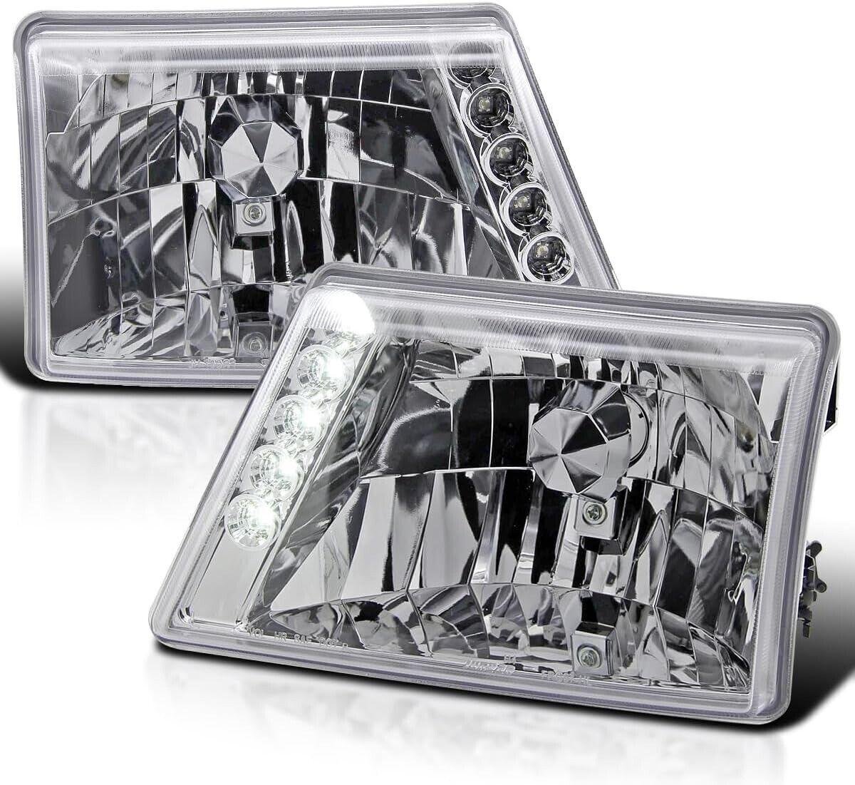 Fit 1998-2000 Ford Ranger Led Chrome Pair Head Light Lamp Assembly L+R 2Pcs