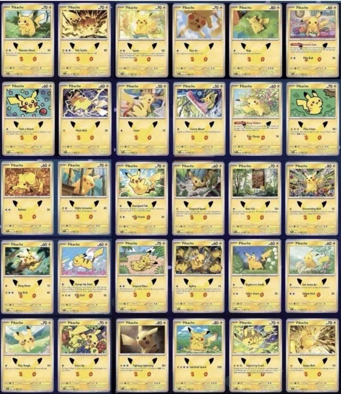 Pokemon 30th Anniversary 1-30 Holos Pikachu - The Whole Set All Yours