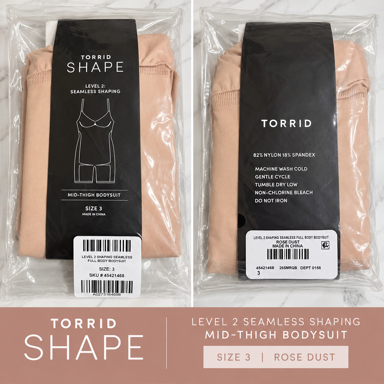 Torrid Shape Level 2 Seamless Mid-Thigh Bodysuit Size 3 Rose Dust NEW