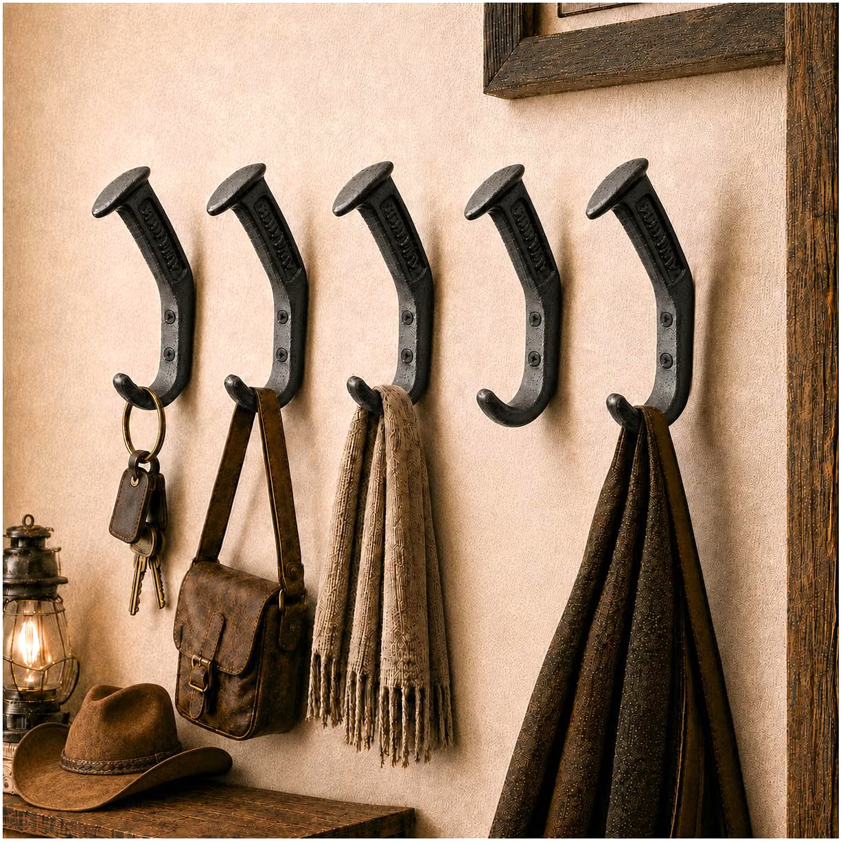 5 Wrought Iron Hooks Antique Cast Iron Railroad Spike Coat Hooks Wall Mount