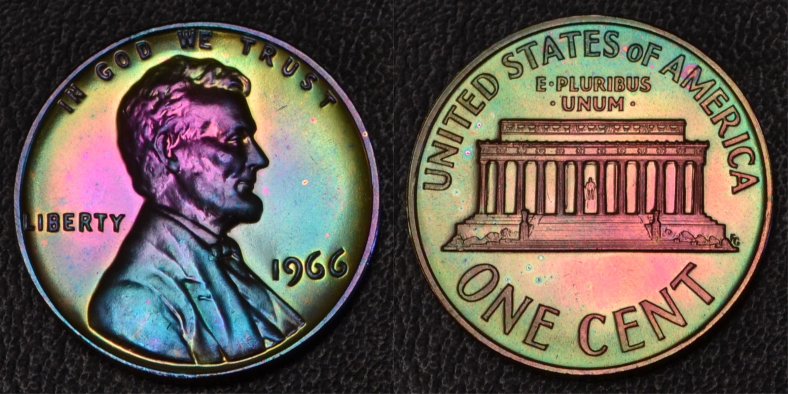 1966-P SMS Lincoln 1 One Cent Rainbow Toning (L66-25) 1966-P SMS Lincoln 1 One Cent Rainbow Toning (L66-25)
