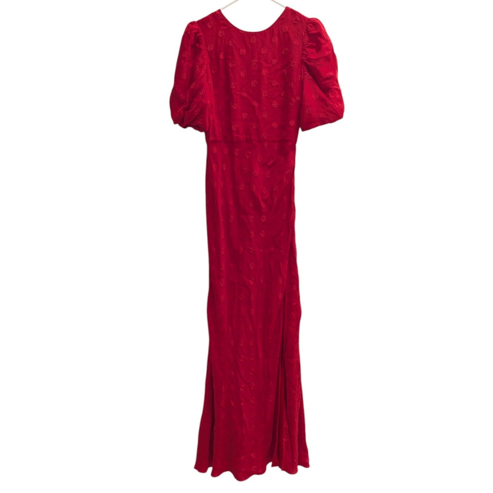 NWT Saloni Sz 2 Annie B Silk Polka Dot Gathered Jacquard Maxi Dress Puff Sleeve