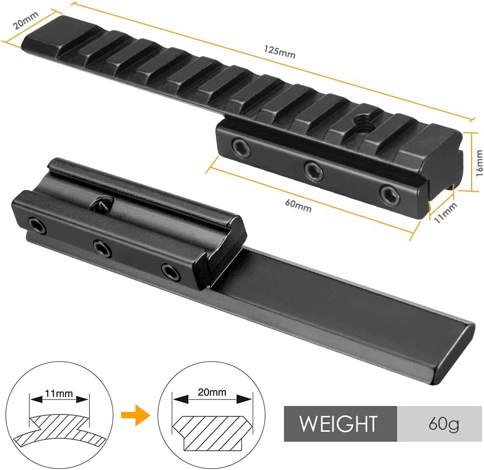 Dovetail Extension Scope Mount Base 11mm to 20mm Picatinny Rail Adapter