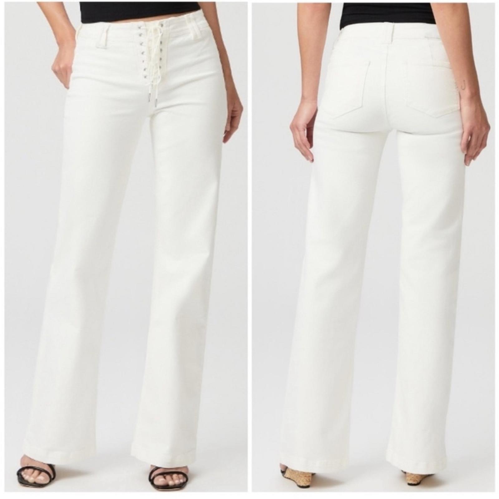 Paige Women\'s Leenah Lace Up Fly Wide Leg Jeans Size 30 White High Rise NEW