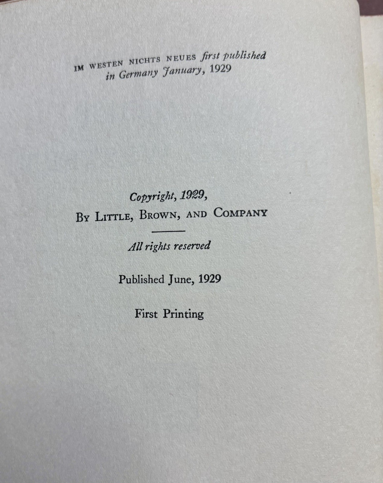 1929 Antique Novel “All Quiet on the Western Front” Remarque, 1st Printing 1929 Antique Novel “All Quiet on the Western Front” Remarque, 1st Printing