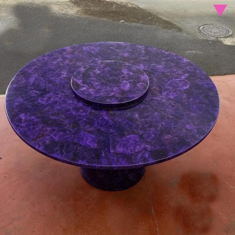 Elegant and Heirloom Round Amethyst Gemstone Dining Table Top Decor Elegant and Heirloom Round Amethyst Gemstone Dining Table Top Decor