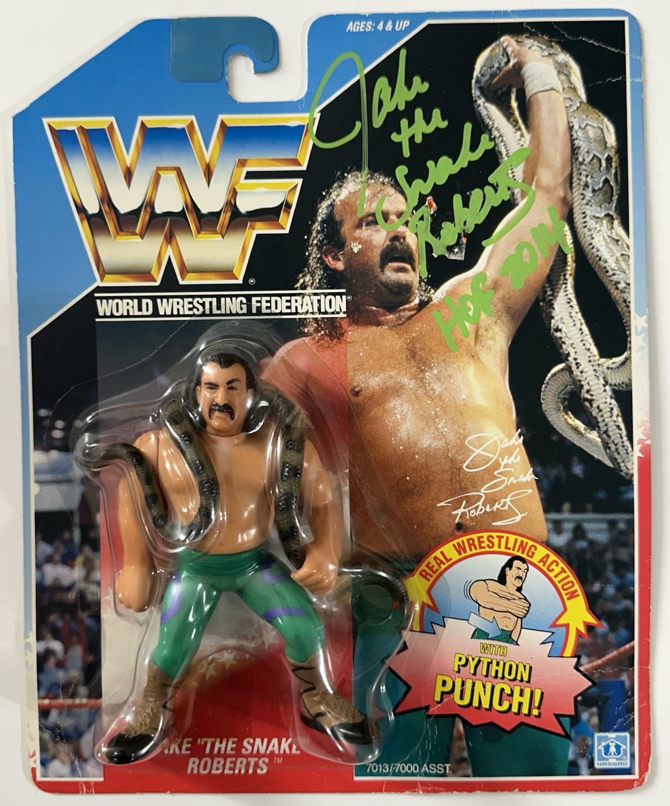 Jake The Snake Roberts Signed WWF Hasbro 1990 MOC Carded Figure HOF Autograph