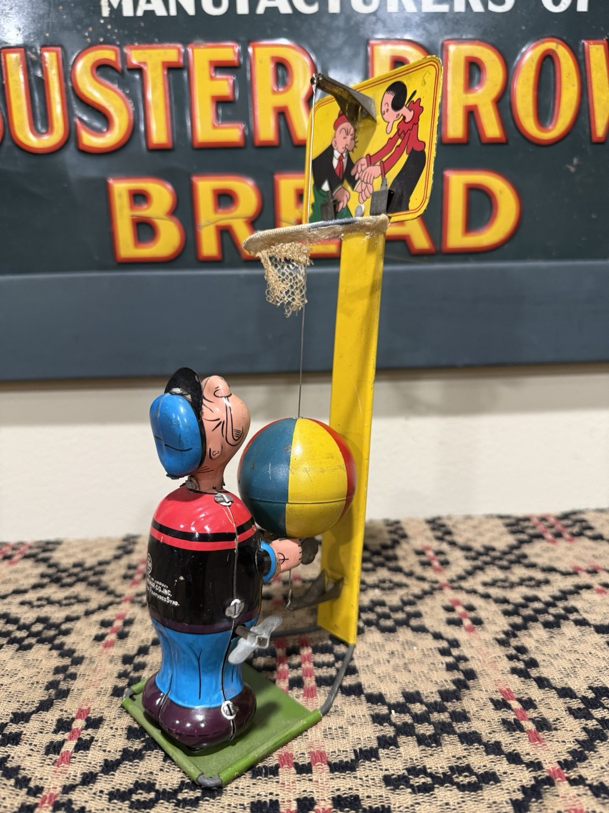 Vintage Rare Mechanical Popeye Linemar Marx Tin Wind Up Basketball Player Toy