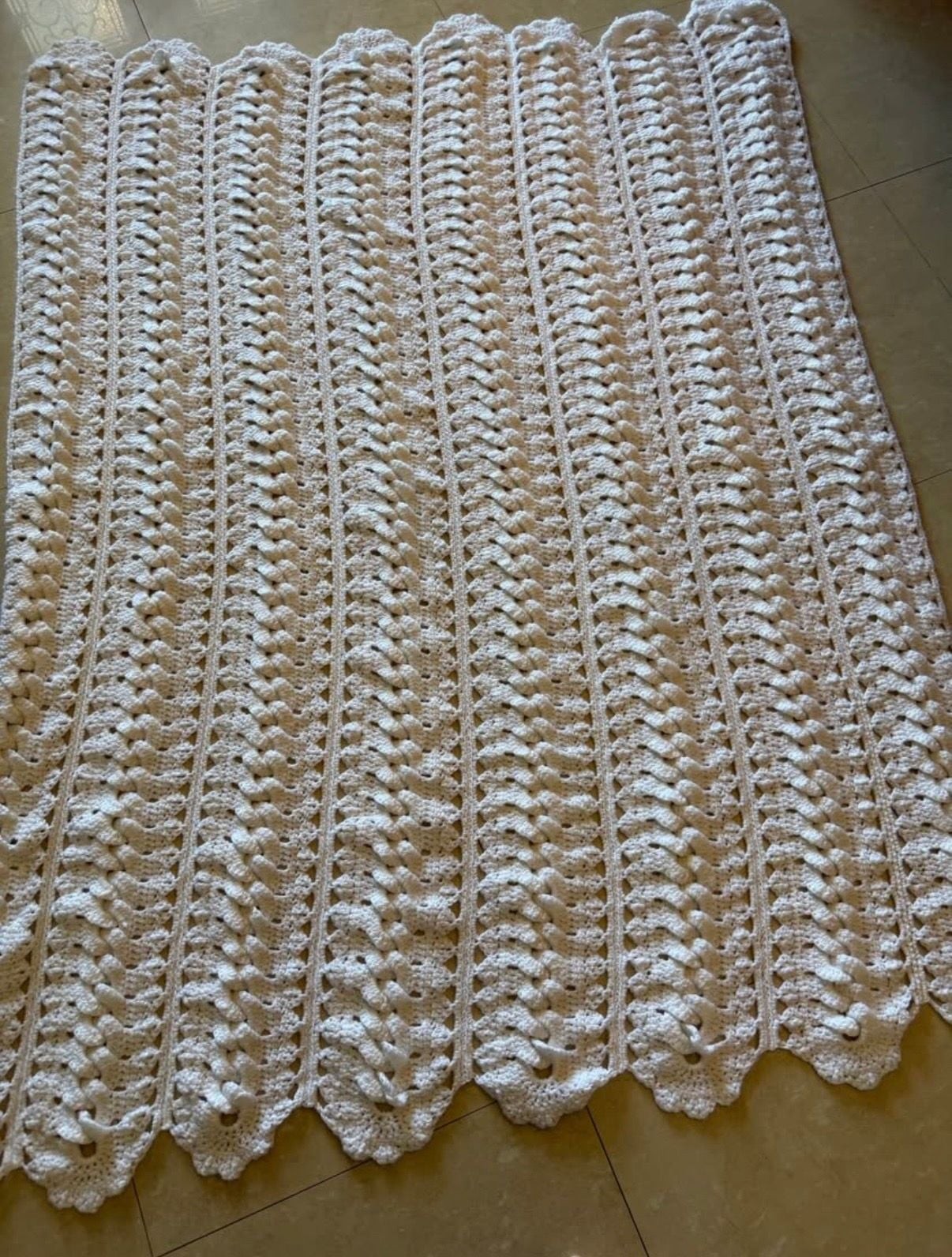 Handmade White Crochet Throw Blanket Afghan 52x72