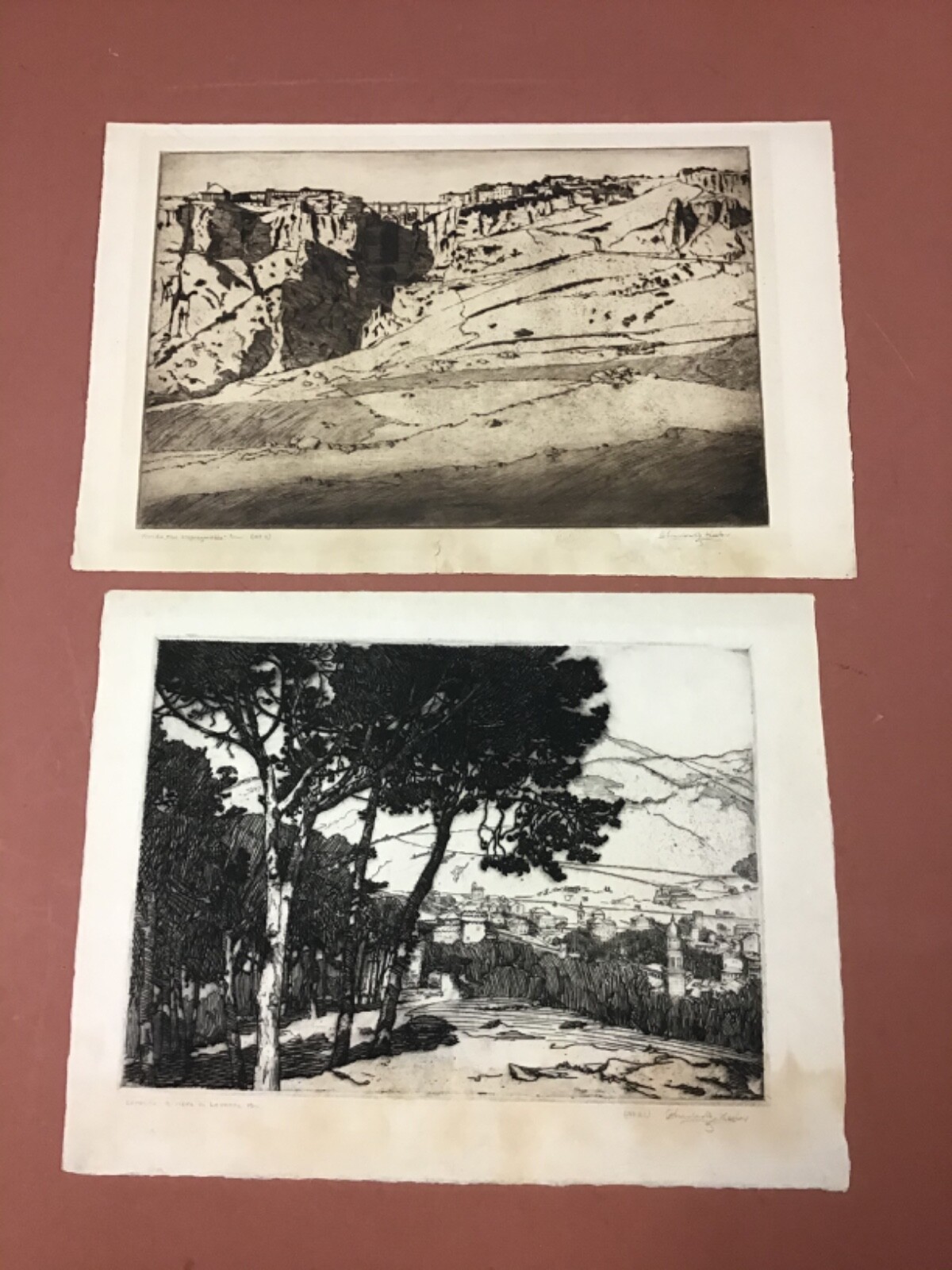 2 Etchings By California Artist Charles B.Keeler Italy & Spain Circa 1910