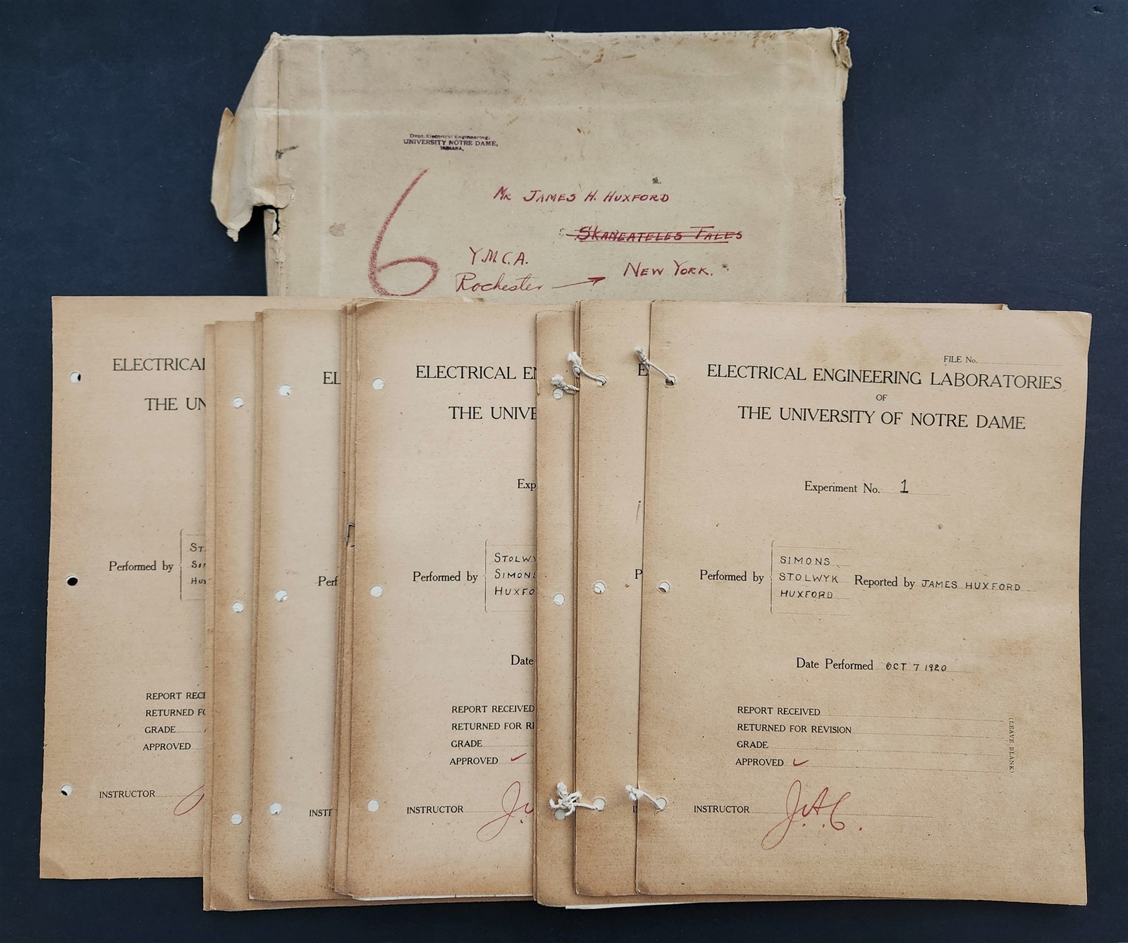 1920 antique JAMES H HUXFORD ny UNIVERSITY NOTRE DAME lot ENGINEERING LAB REPORT