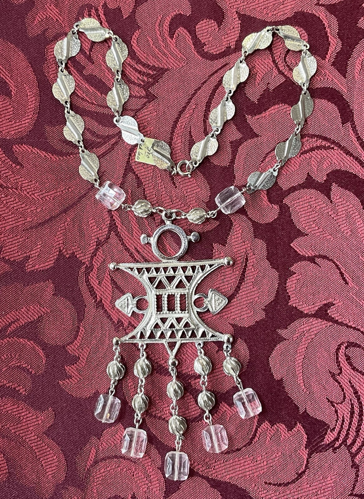 Vintage Coro Tribal Turkish Shield Statement Large Tassel Pendant Necklace 1970s