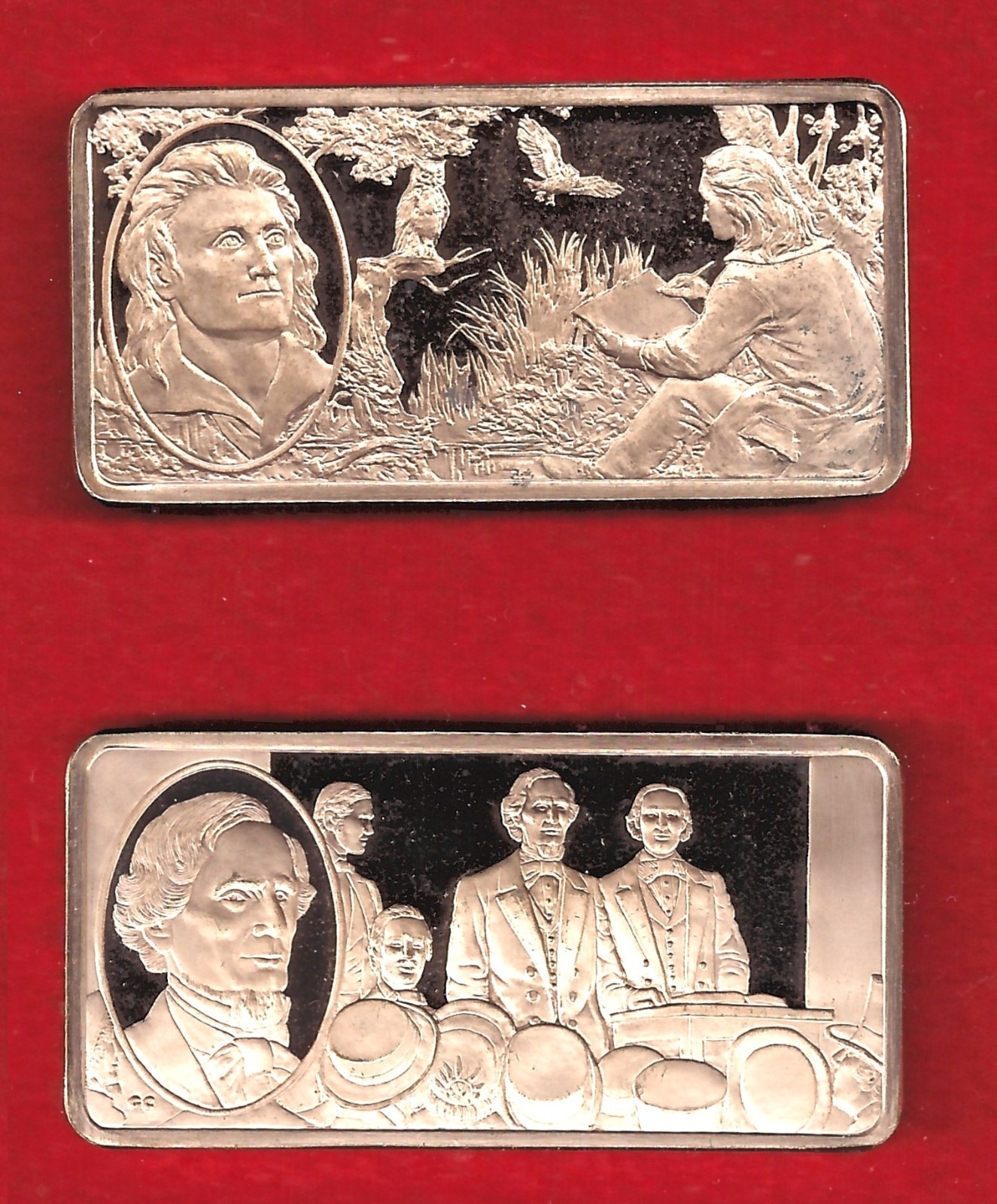 2 Franklin Mint Bronze Bars 100 Greatest Americans Audubon Jefferson Davis