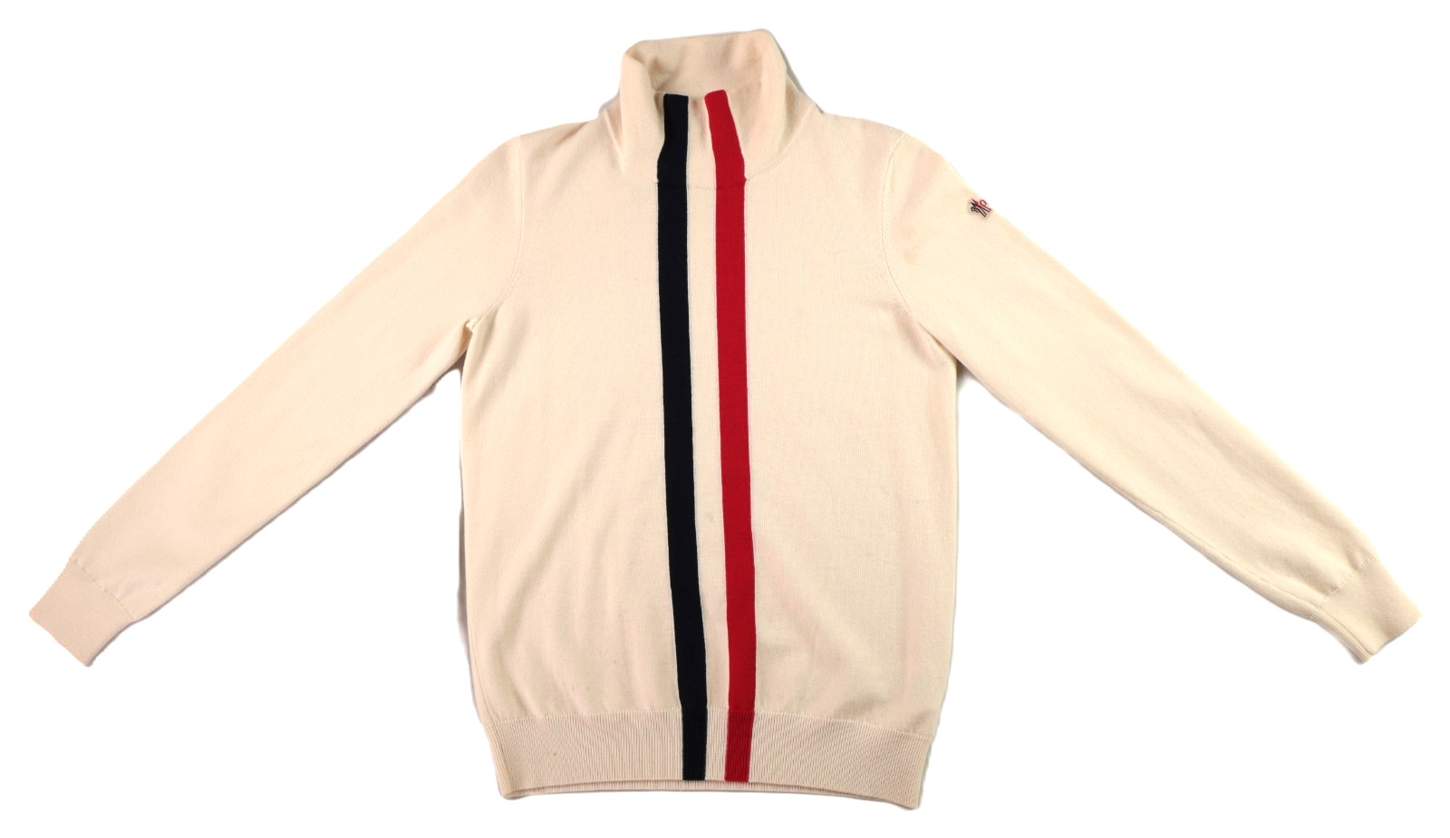 MONCLER S M Ivory Maglione Tricot Ciclista Striped Turtleneck Pullover Sweater MONCLER S M Ivory Maglione Tricot Ciclista Striped Turtleneck Pullover Sweater