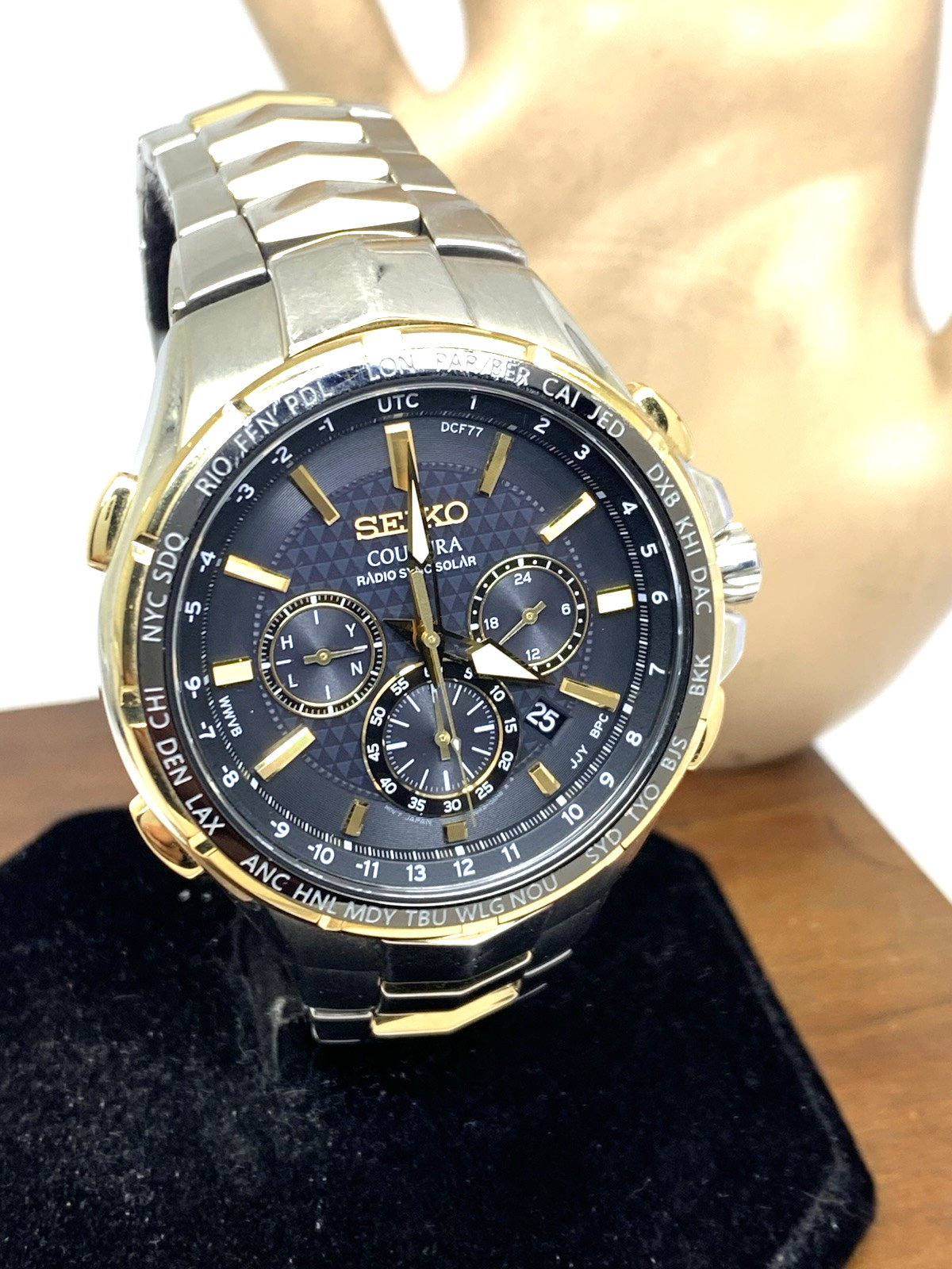 Seiko Men\'s Watch SSG010 Coutura Radio Sync Solar Chronograph Two Tone Steel